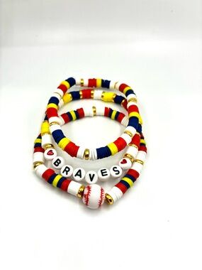 Braves Red White Blue Yellow Beaded Stretch Bracelet Set